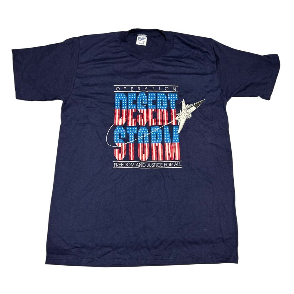 Operation Desert Storm Vintage 90s TShirt Navy Blue Freedom Justice Military Jet